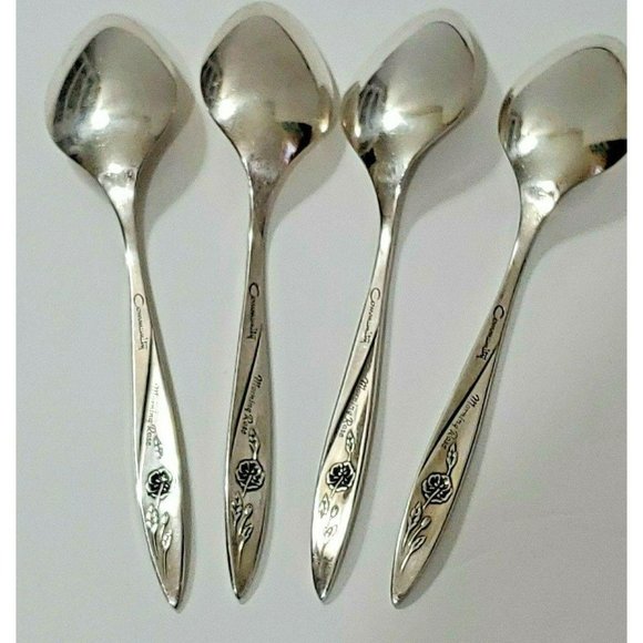 4 Oneida Community MORNING ROSE silver plate Oval Soup Spoon flatware 1960 - Picture 2 of 8